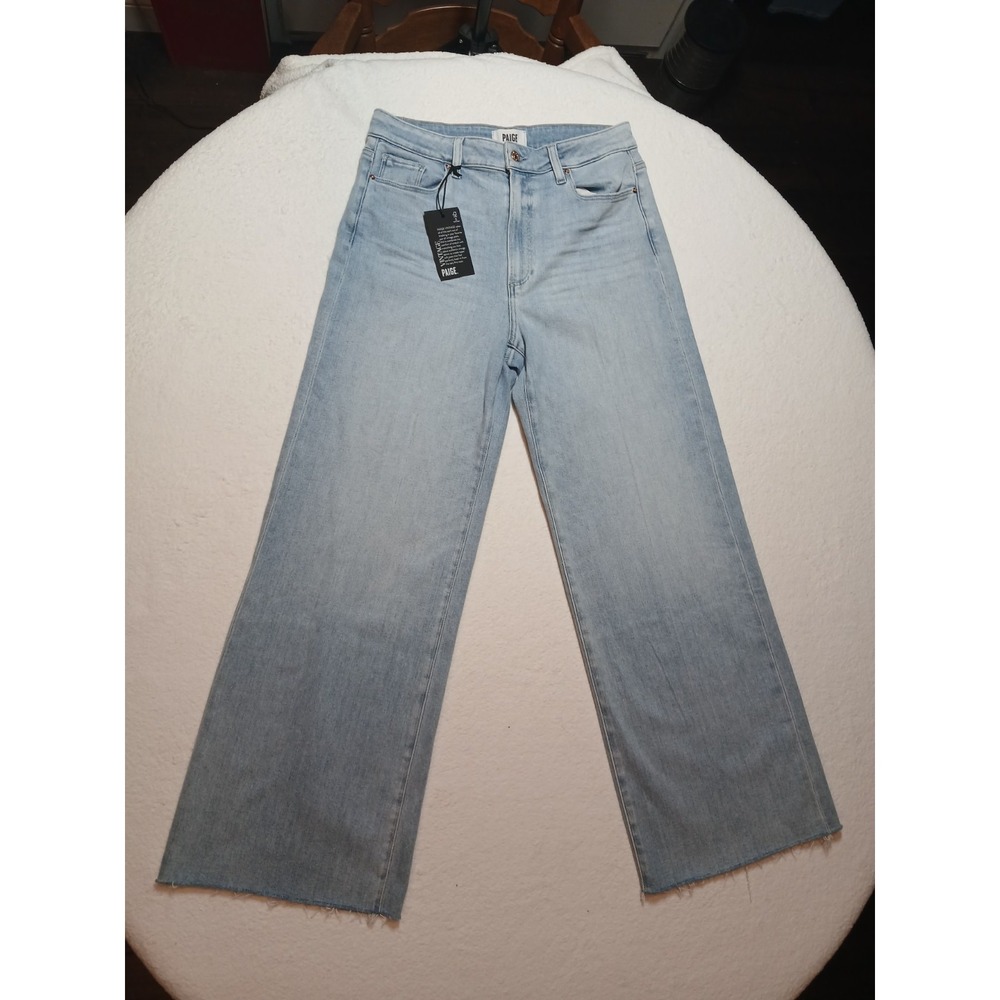 NWT PAIGE Anessa 31 Wide Leg Jeans 31 Suki Distressed High Rise Raw Hem 8902E77